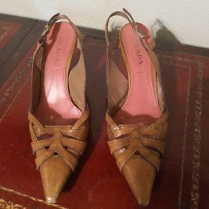 PRADA Cognac brown leather slingback heels 37.5